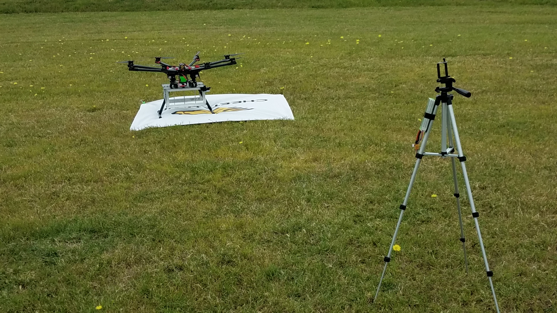 DJI S1000 about to take-off from large park in San Fernando Valley Sport Center.